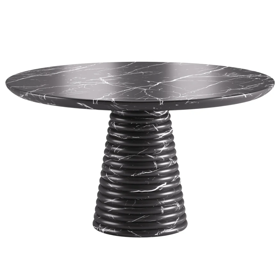 Damato Sand Velvet Dining Chair and Taza Round Marble Dining Table Image 3