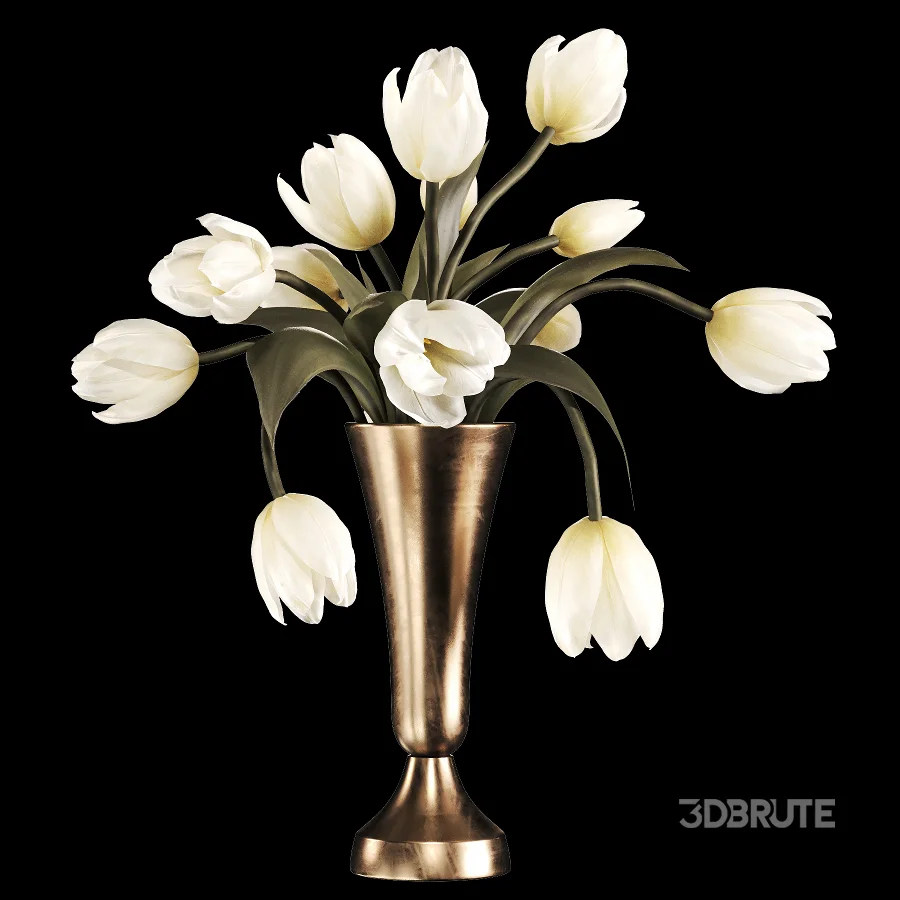 Ivory Tulips in Brass Vase Image 4