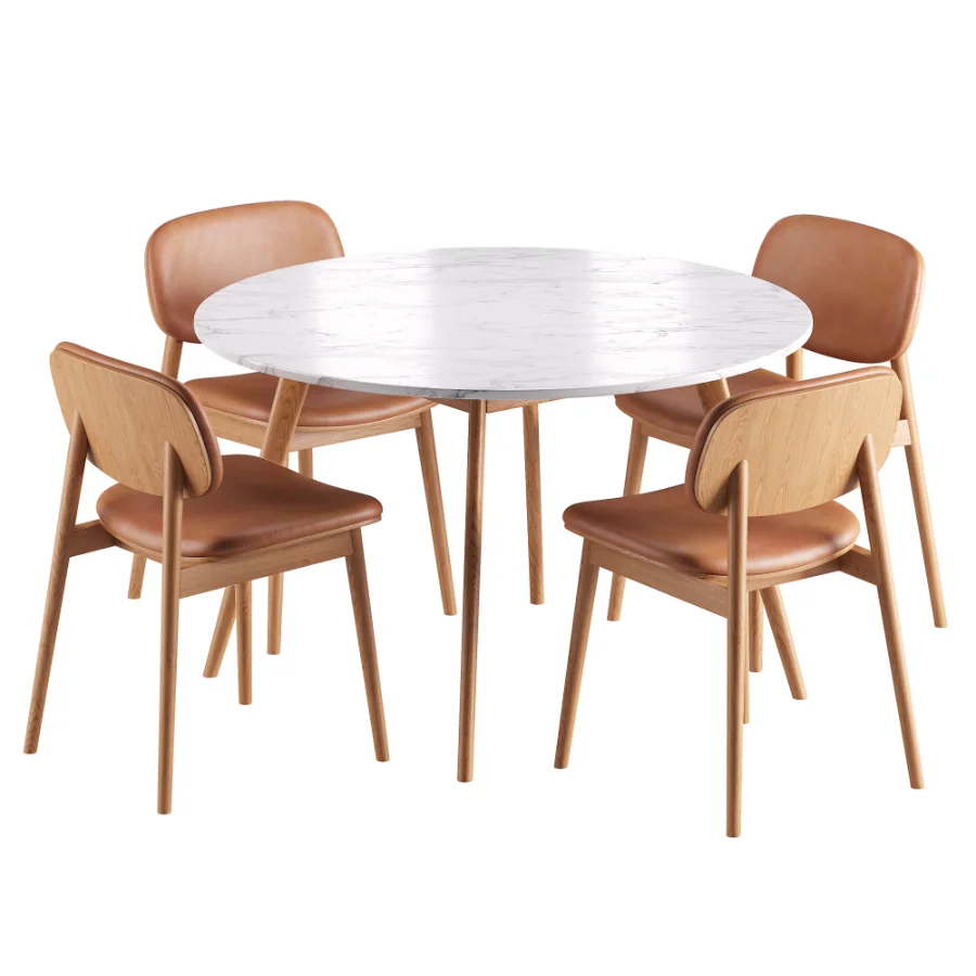 Lando Leather Dining Chair and Oia White Marble Dining Table Image 6