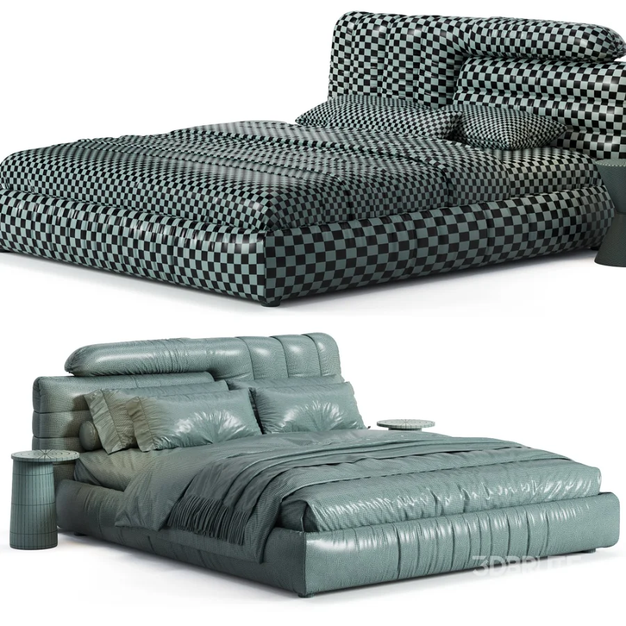 Estonia Suede Fabric Modern Upholstered Headboard Bed Image 5