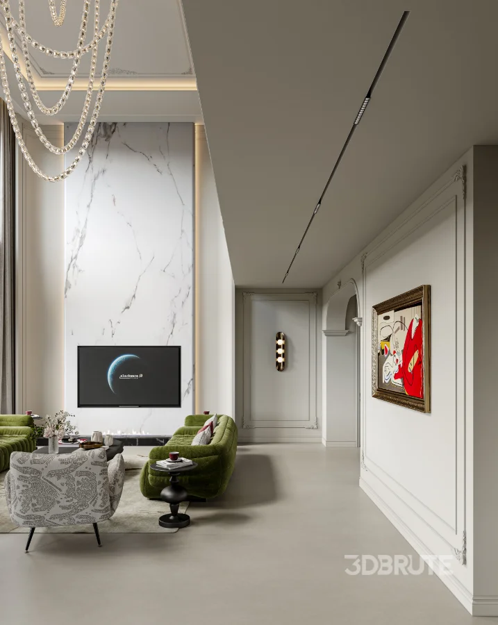 Luxury villa living room and dining room interior Image 2