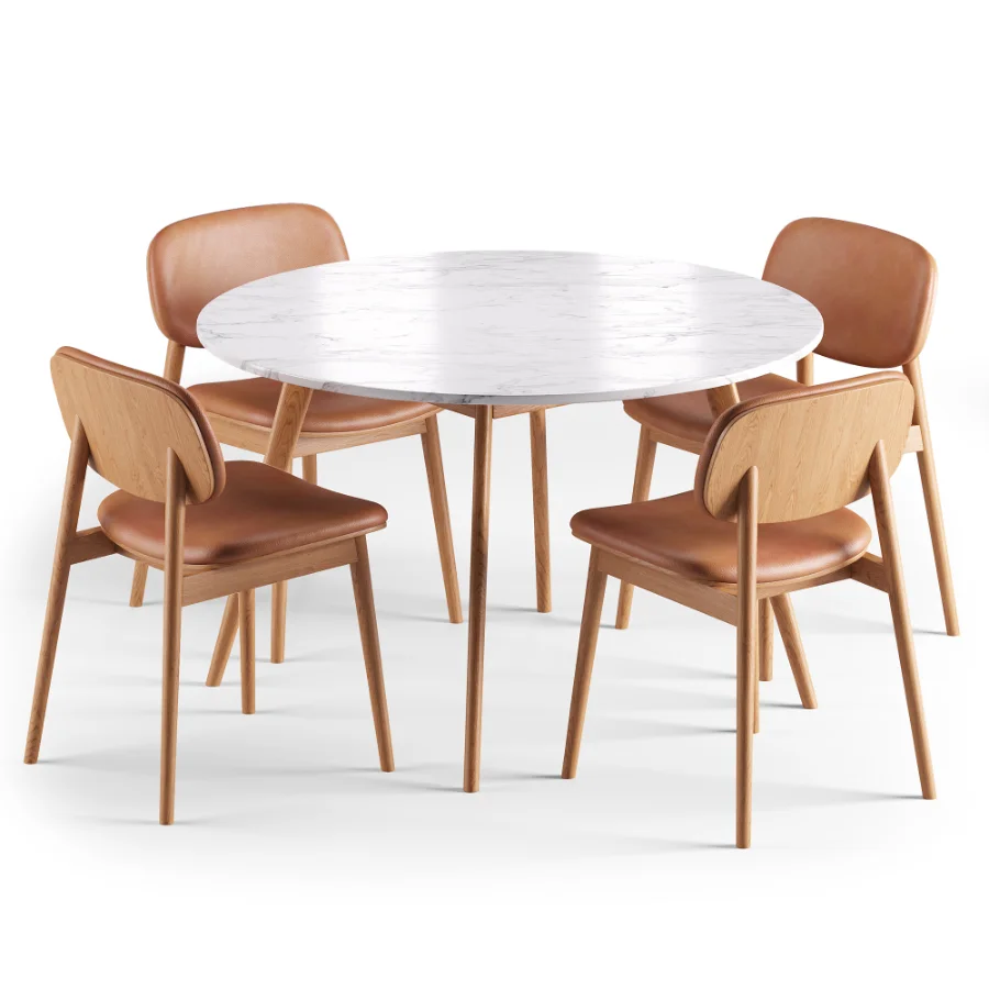 Lando Leather Dining Chair and Oia White Marble Dining Table Image 7