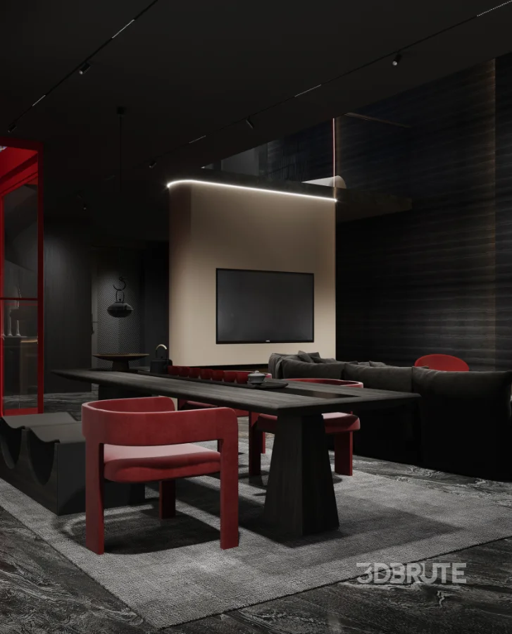 Modern villa living room and dining room interior Image 7