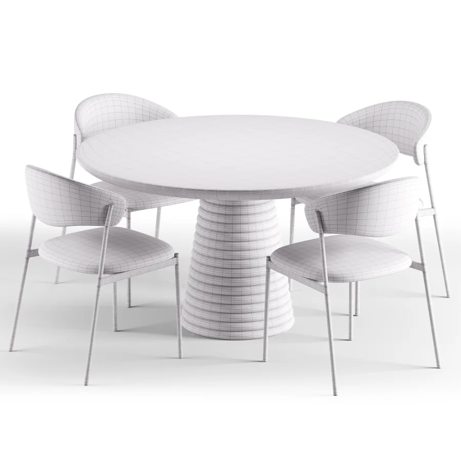 Damato Sand Velvet Dining Chair and Taza Round Marble Dining Table Image 7