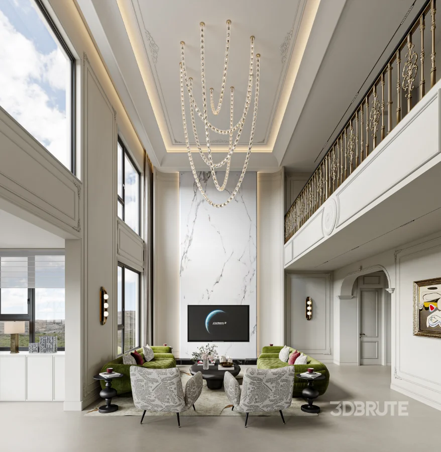 Luxury villa living room and dining room interior Image 7