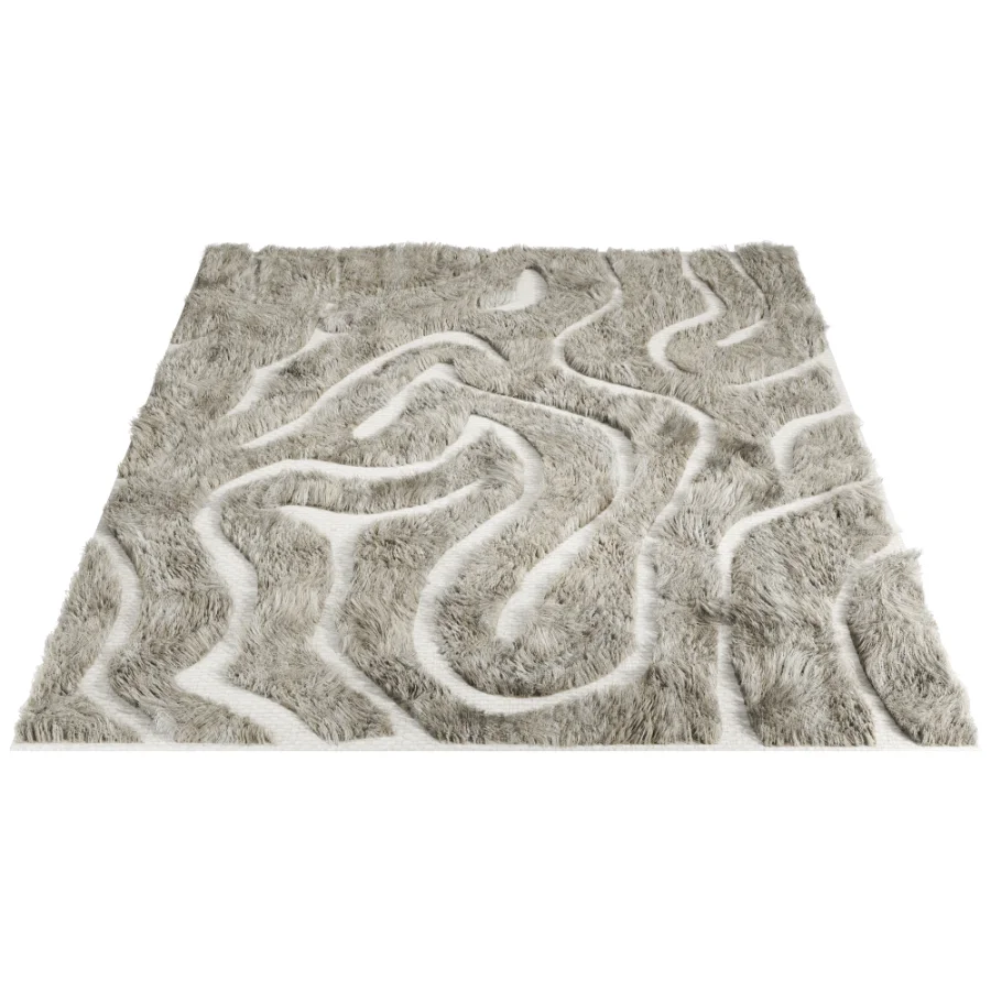 Modern Abstract Wool Wave Rug 033 Image 4