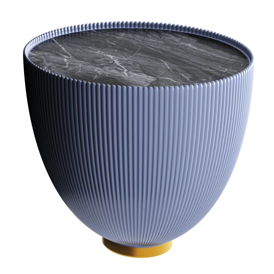 Round Sintered Stone Leather Drum Coffee Table Set Image 2