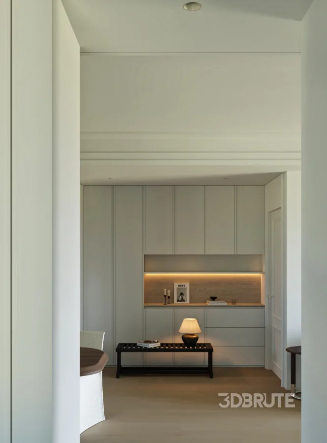 Modern living room and dining room office room interior scene Image 5