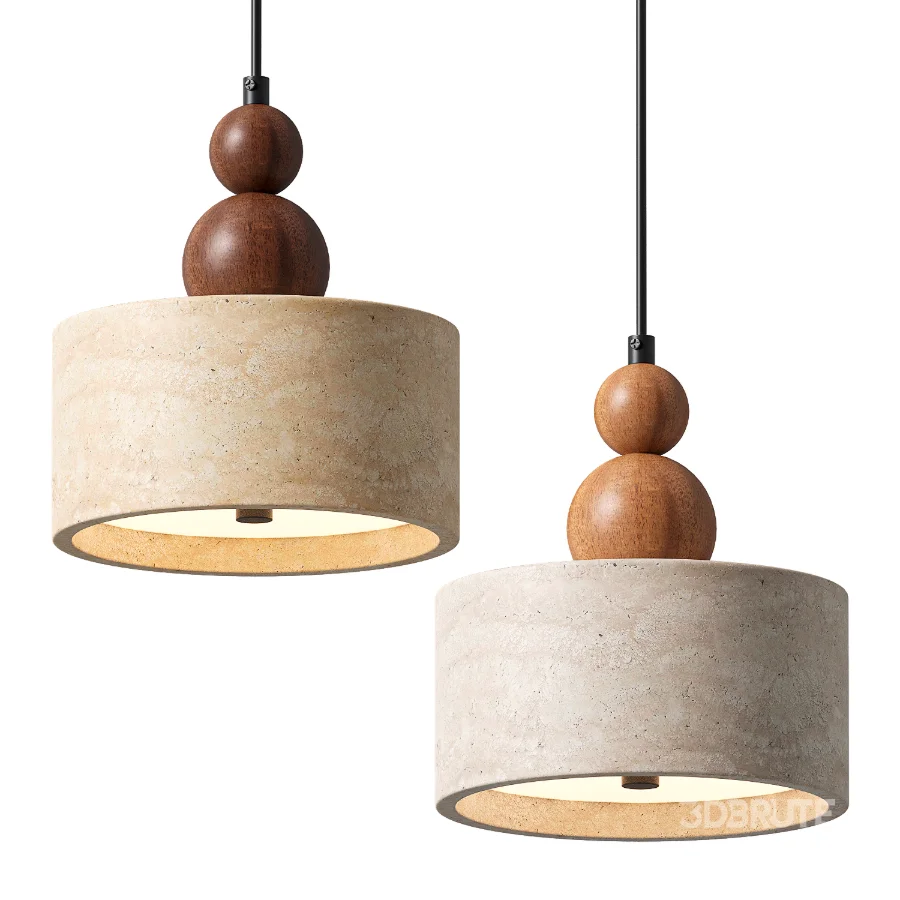 Traditional Japanese Travertine Cylinder Pendant Light Image 1