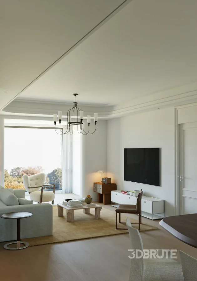 Modern living room and dining room office room interior scene Image 8