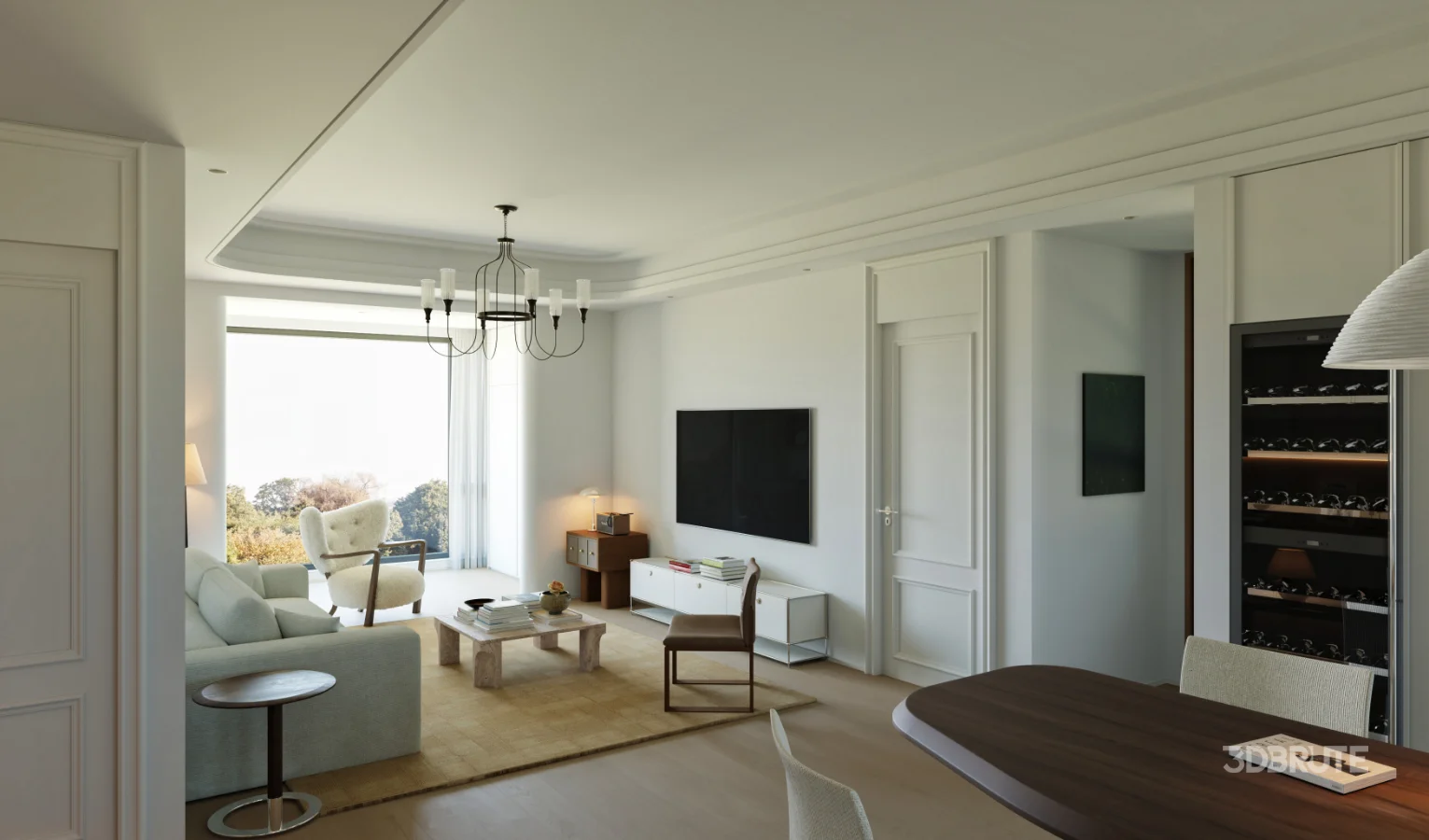 Modern living room and dining room office room interior scene Image 4