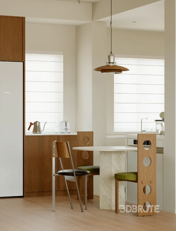 Modern living room and dining room bedroom interior scene Image 6