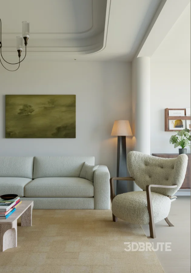 Modern living room and dining room office room interior scene Image 15