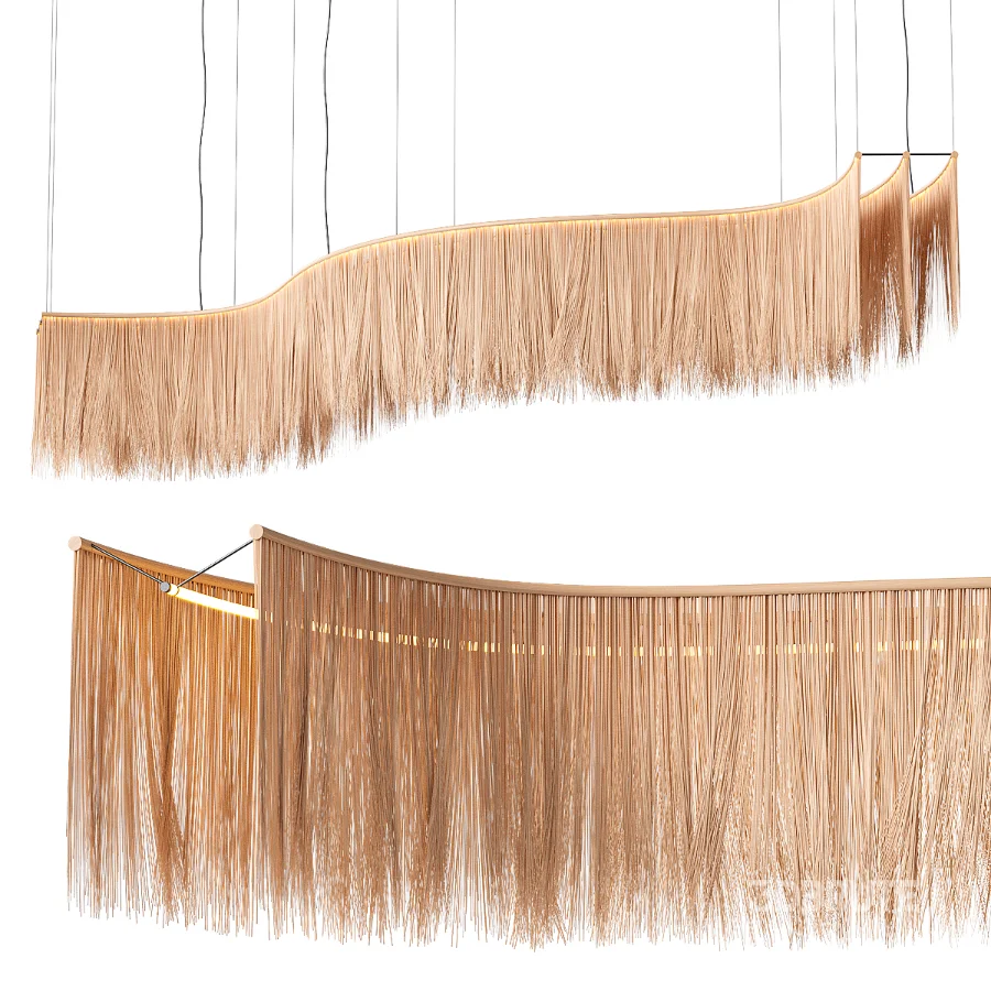 Japandi Style Wavy Rattan Pendant Light Image 4