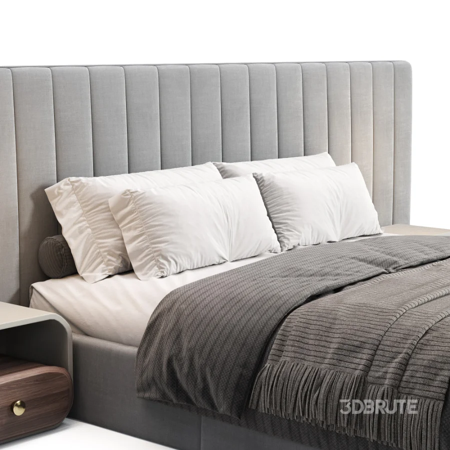 Walvia Gray Velvet Luxury Wide Headboard Bed Image 3