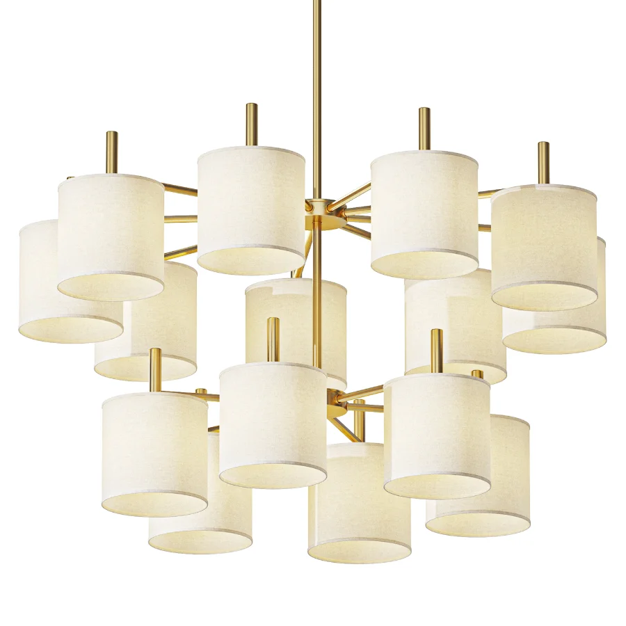 Ellis Two Tier Chandelier Antique Brass Linen Shades Image 1