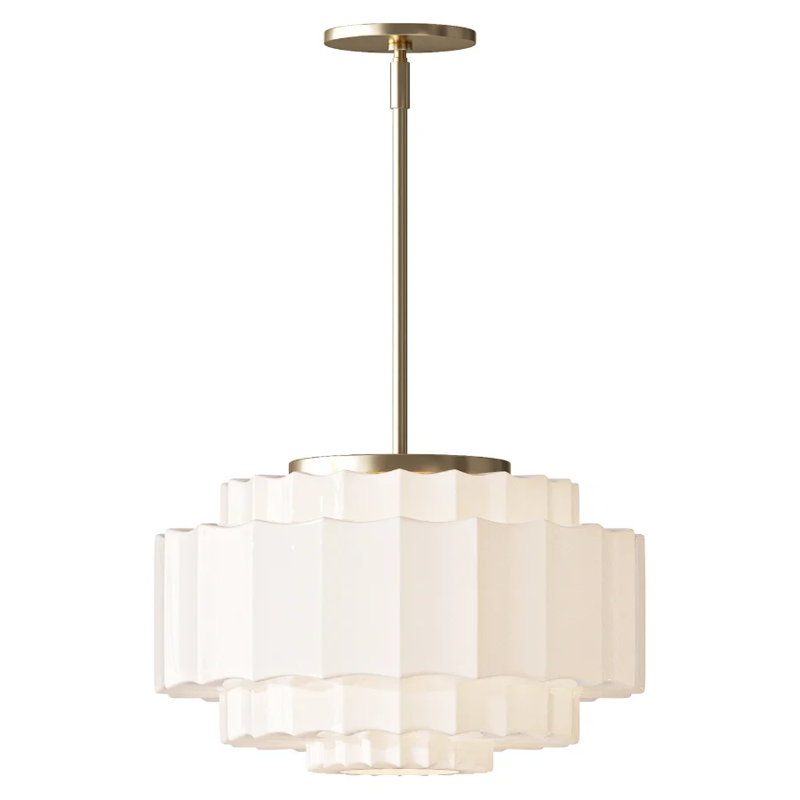 Antique Brass Tiered Opal White Glass Pendant Light Image 1