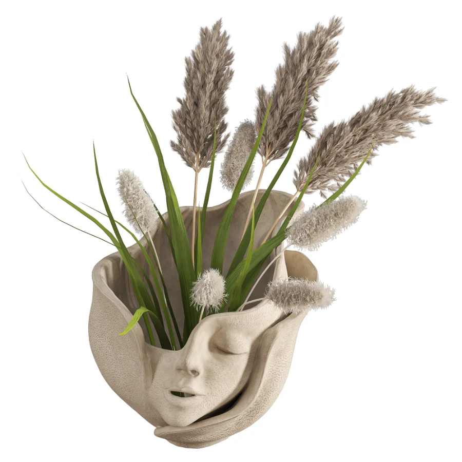 Ceramic Head Face Vase Pampas Grass Image 4