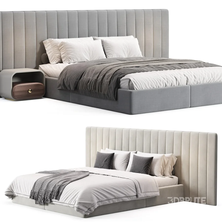 Walvia Gray Velvet Luxury Wide Headboard Bed Image 6