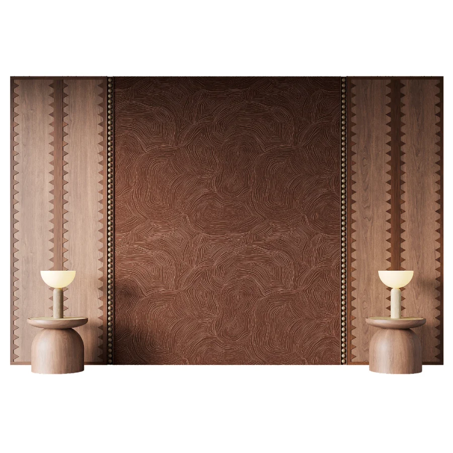 Timeless Wood Headboard with Artistic Panels Image 3