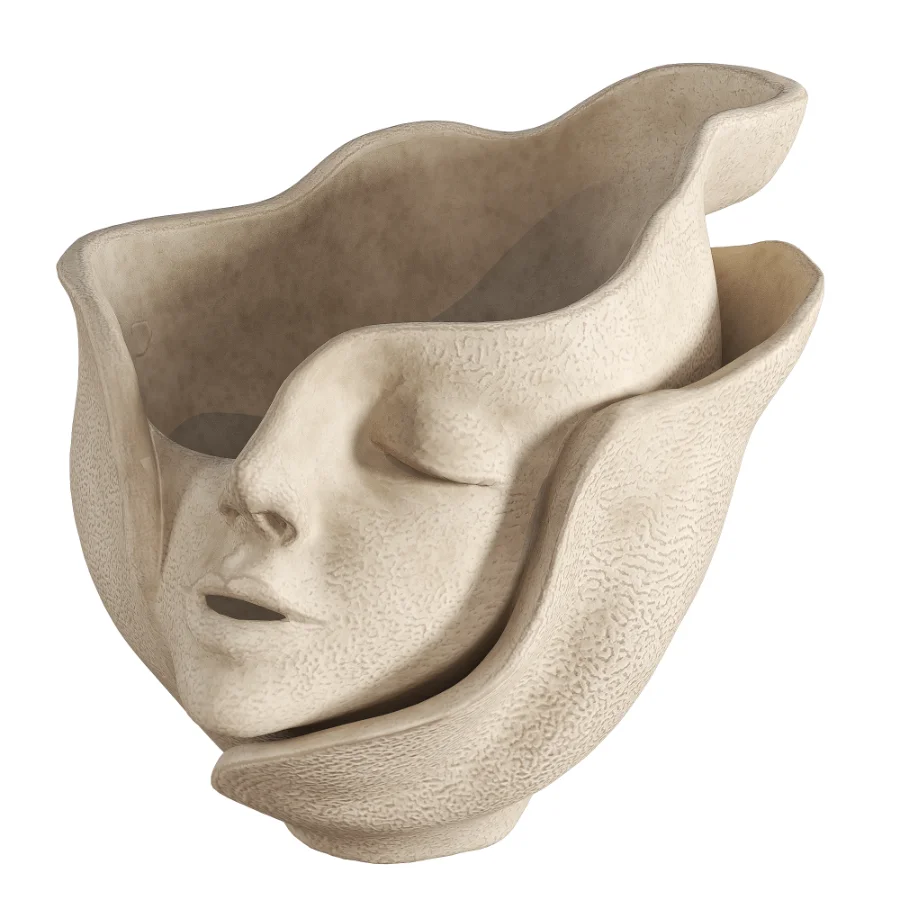 Ceramic Head Face Vase Pampas Grass Image 3