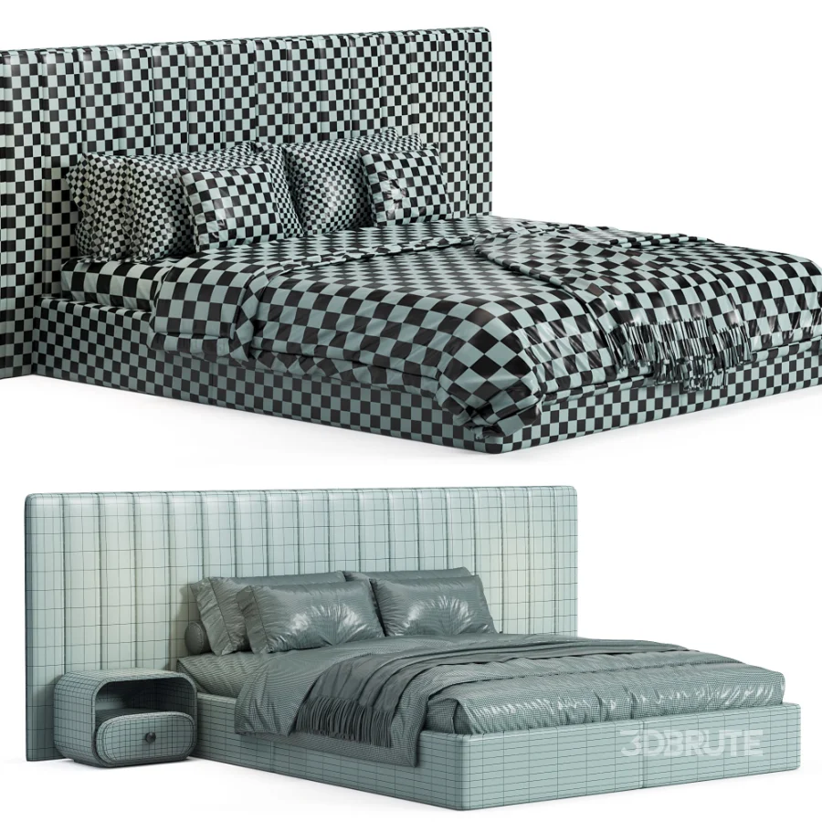 Walvia Gray Velvet Luxury Wide Headboard Bed Image 2