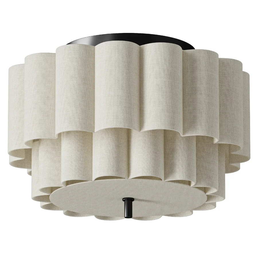Lights & Lamps Folia Scalloped Natural Linen Flush Pendant Image 2
