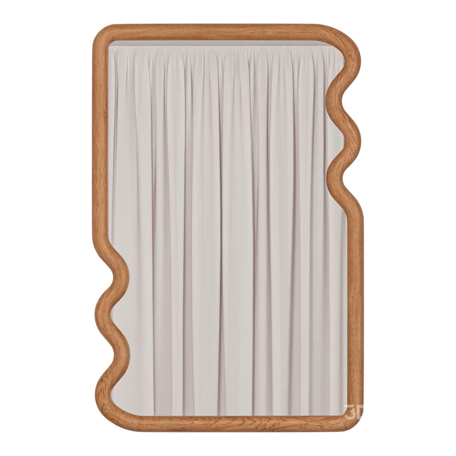 Scallop Edge Wood Rectangular Wall Mirror 03 Image 2