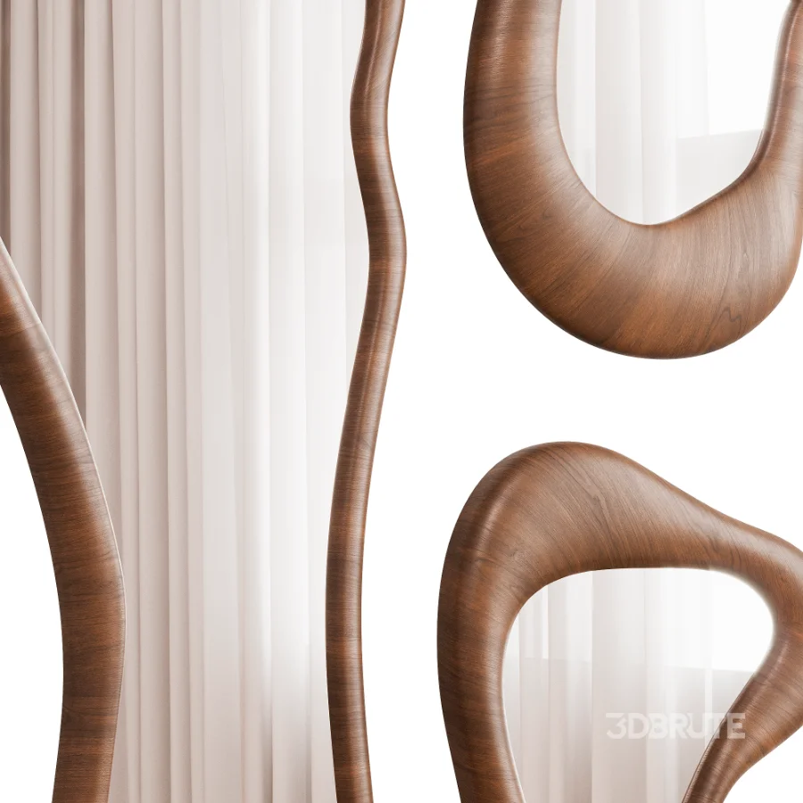 Irregular Organic Wooden Wall Mirror Set Image 3