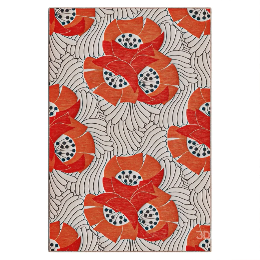 Japanese Poppy Multi Machine Washable Rug Image 2