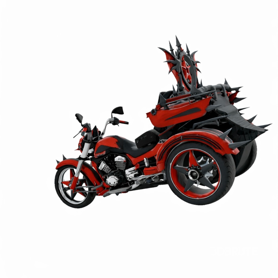 Luxury Gothic Devil Throne Trike Motorcycle – Red Black Fantasy 3D Model Image 4