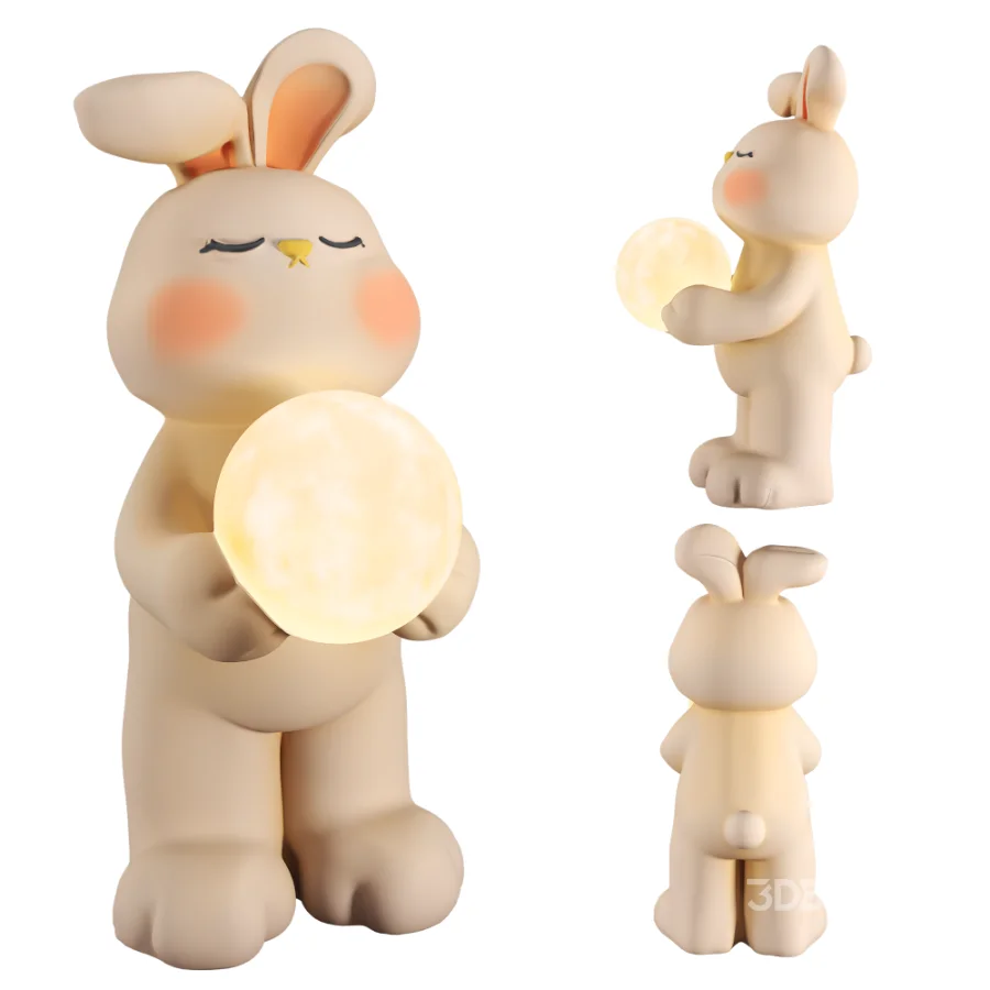 Stylized Rabbit Figurine Moon Lamp Image 2