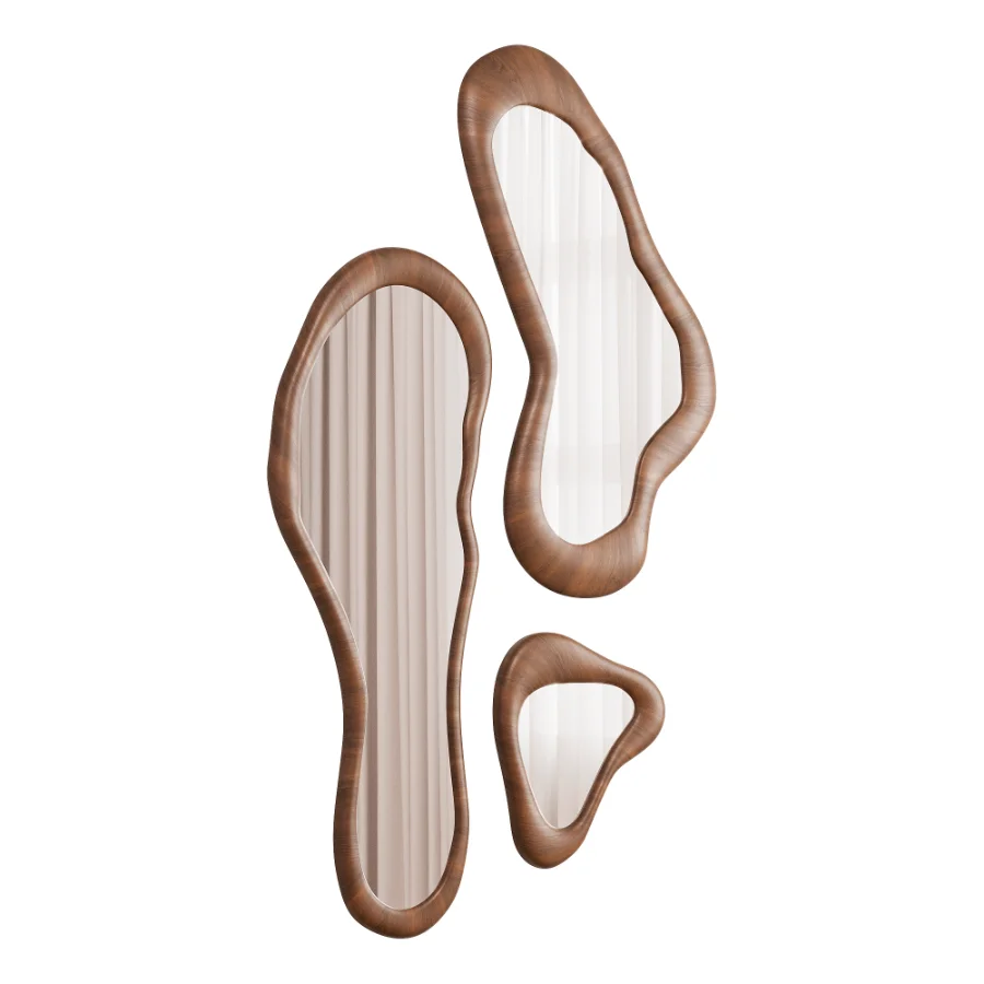Irregular Organic Wooden Wall Mirror Set Image 1