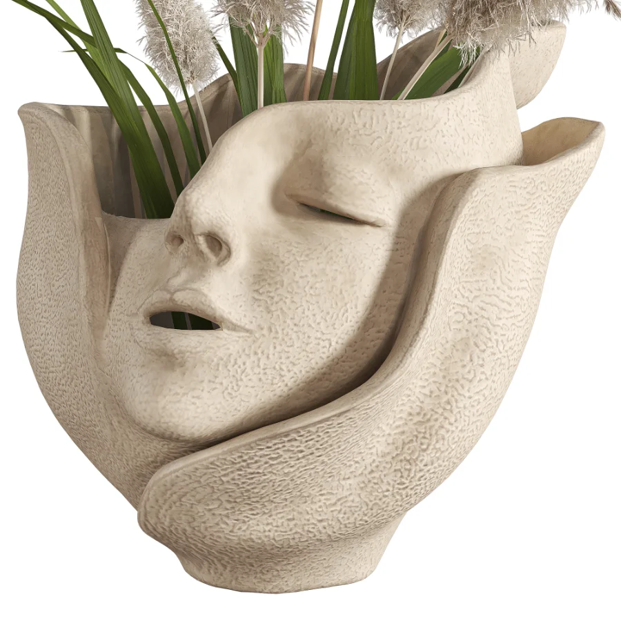 Ceramic Head Face Vase Pampas Grass Image 5