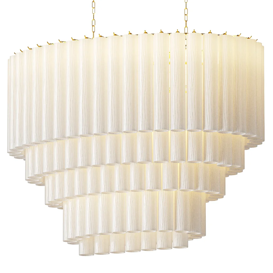 Large Chandelier Murano Glass 120 White Cylinders 70s Image 2
