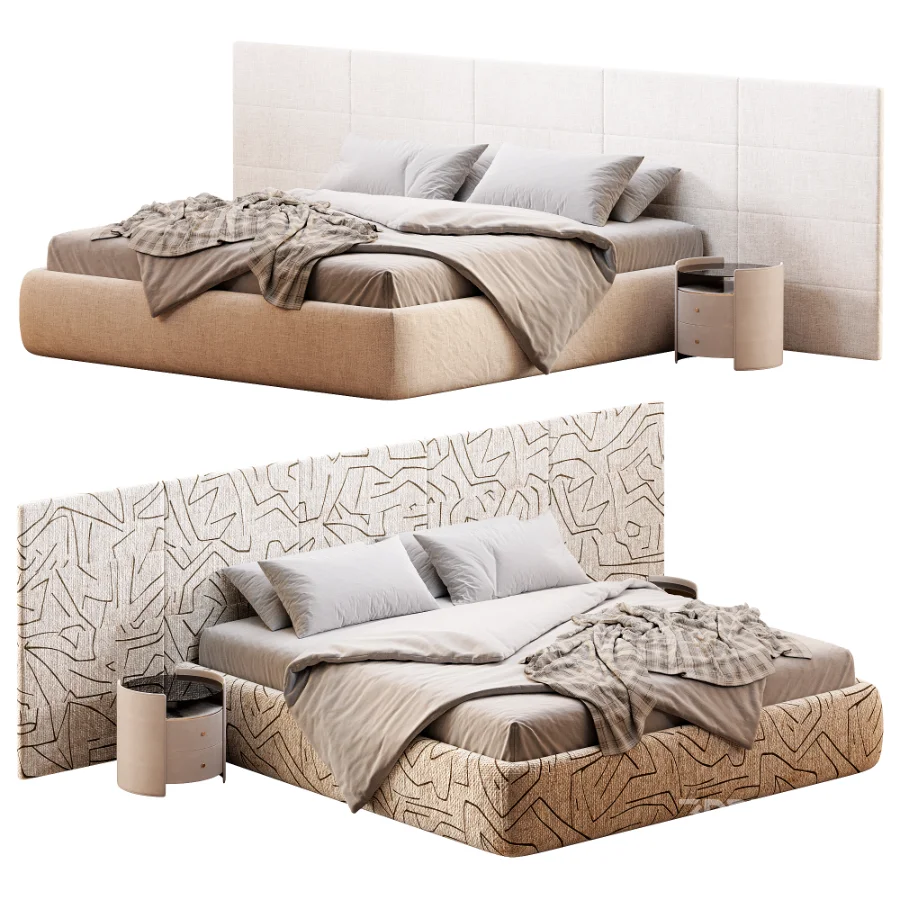 Rectangle bed with wide headboard Image 1