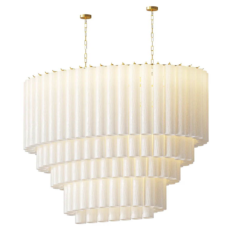 Large Chandelier Murano Glass 120 White Cylinders 70s Image 1