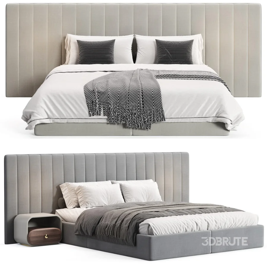 Walvia Gray Velvet Luxury Wide Headboard Bed Image 4