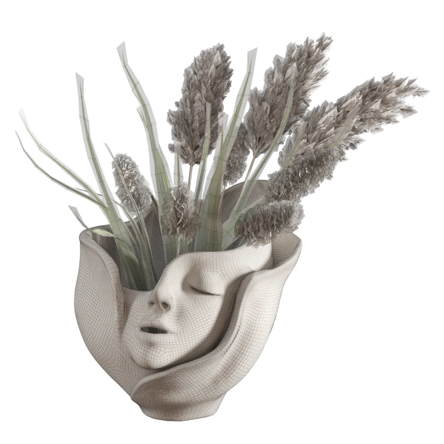 Ceramic Head Face Vase Pampas Grass Image 2
