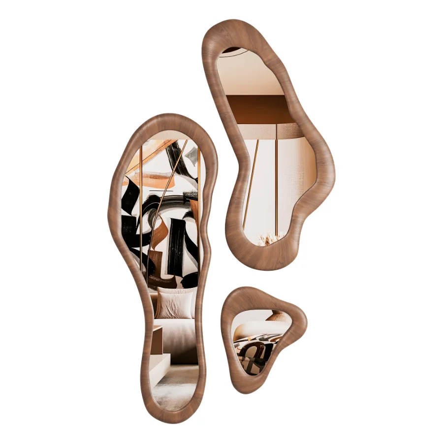 Irregular Organic Wooden Wall Mirror Set Image 2