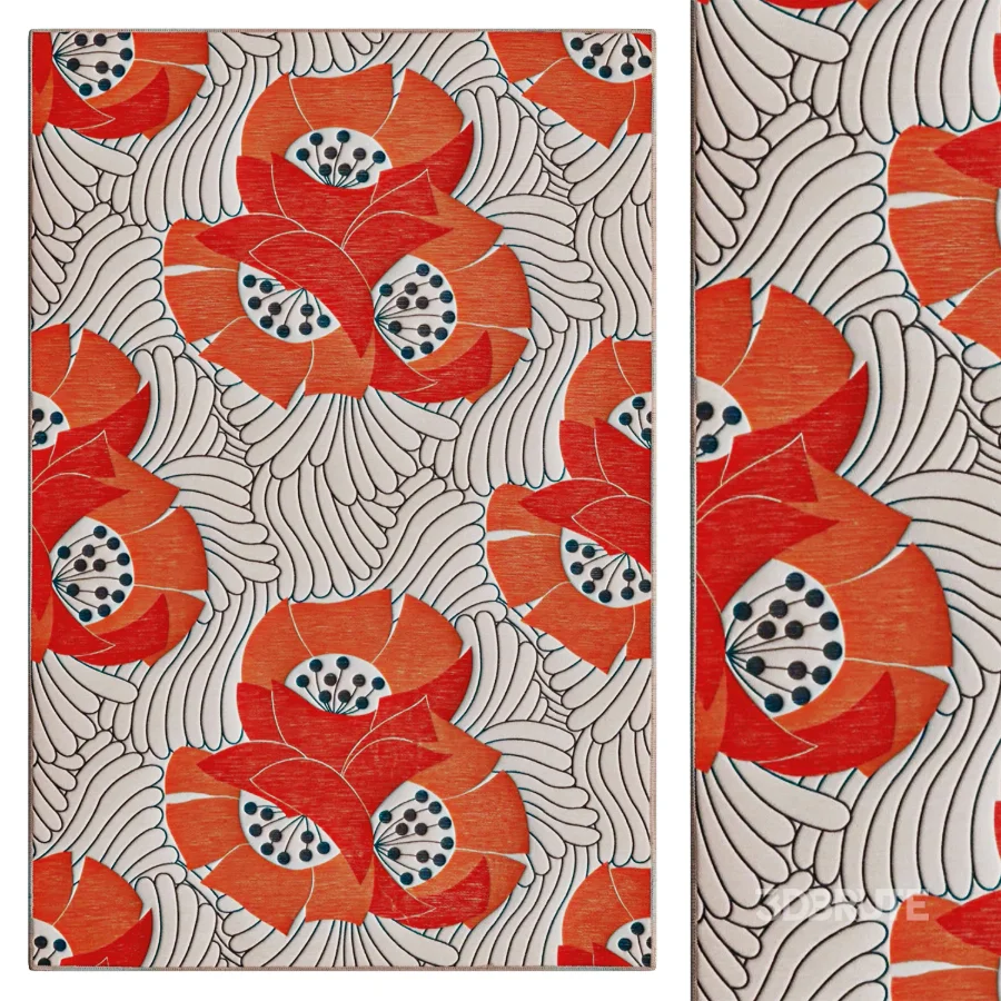 Japanese Poppy Multi Machine Washable Rug Image 1