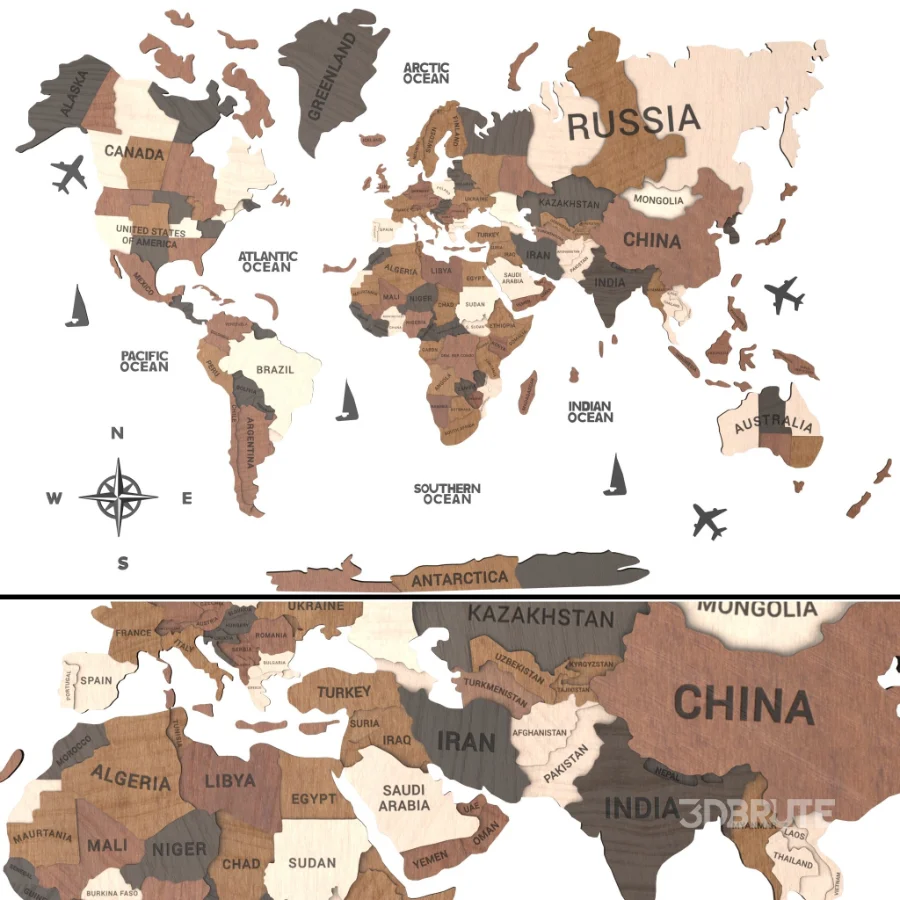 Wooden World Map Wall Decor Image 1