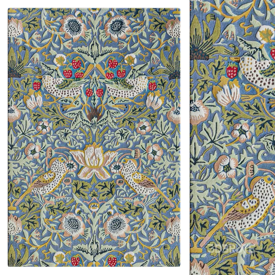 Hand Tufted Wool Floral Area Rug in Blue Image 1