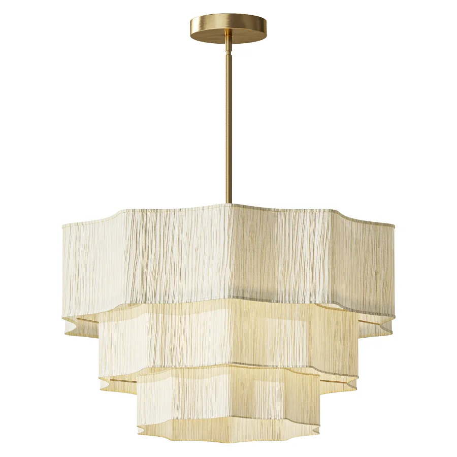 Woven Ivory String 3 Tier Round Lantern Chandelier Image 1