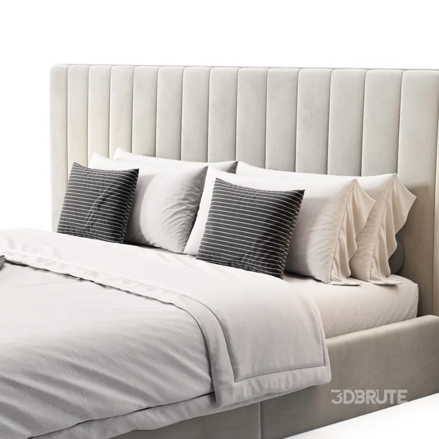 Walvia Gray Velvet Luxury Wide Headboard Bed Image 1