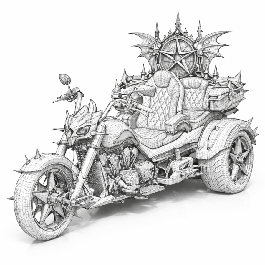 Luxury Gothic Devil Throne Trike Motorcycle – Red Black Fantasy 3D Model Image 5