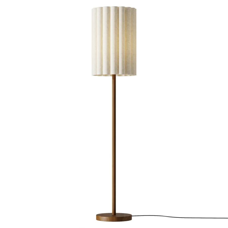 FareDecor Folia Walnut Linen Scalloped Floor Lamp Image 2