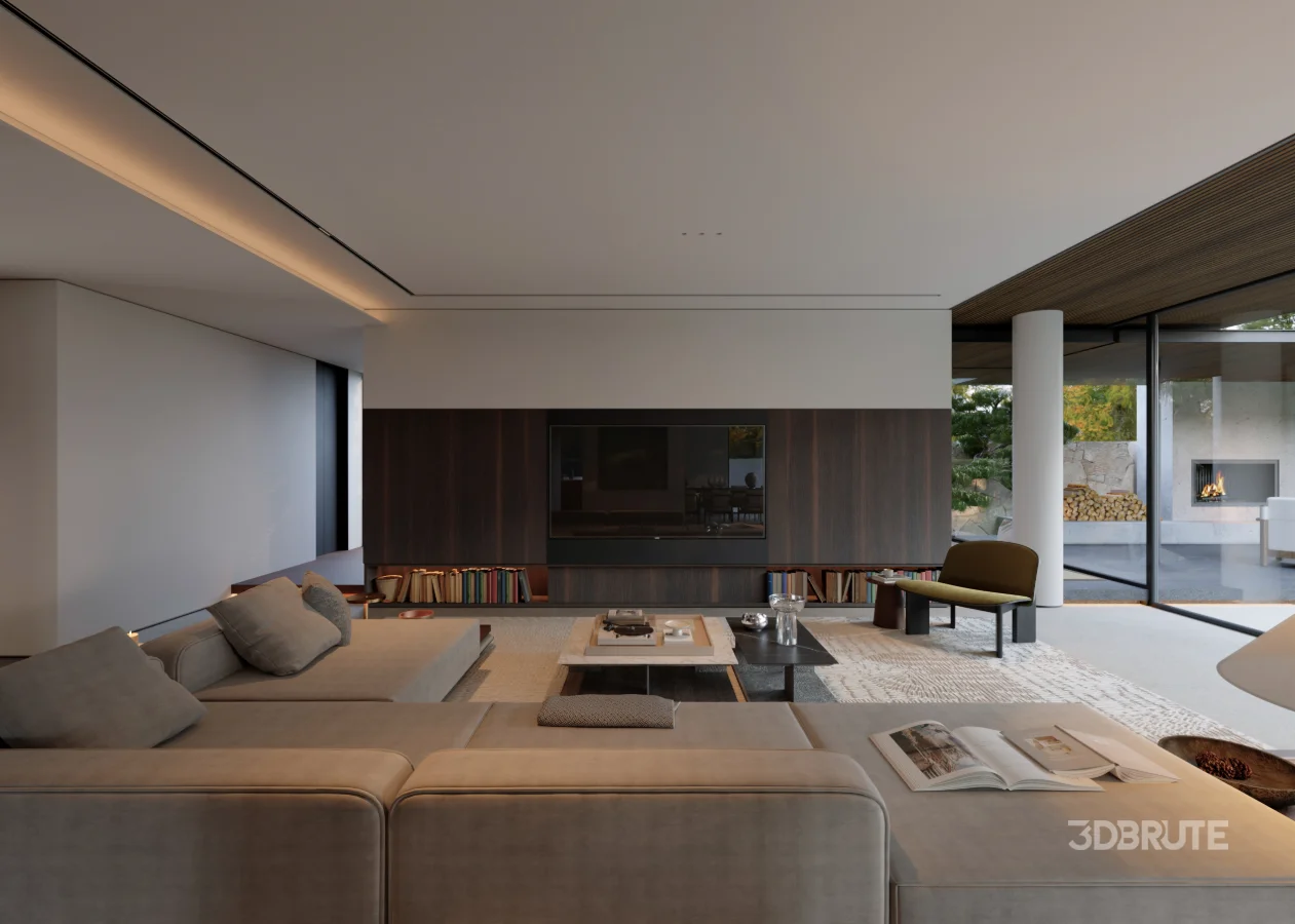 Modern courtyard living room and dining room Image 3