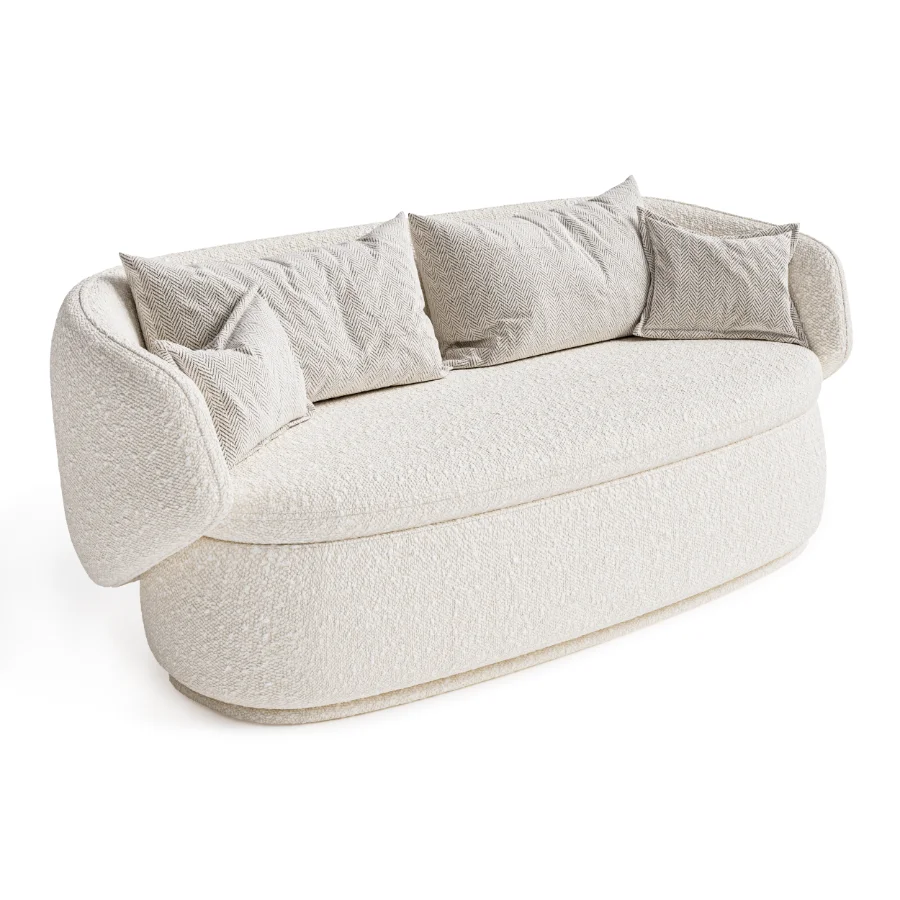 Modern Organic Curved Sofa with Velvet Pillows Image 4