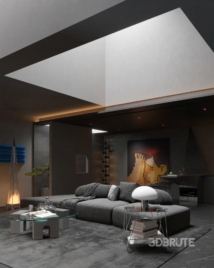 Modern Dark Villa Living Room Image 25